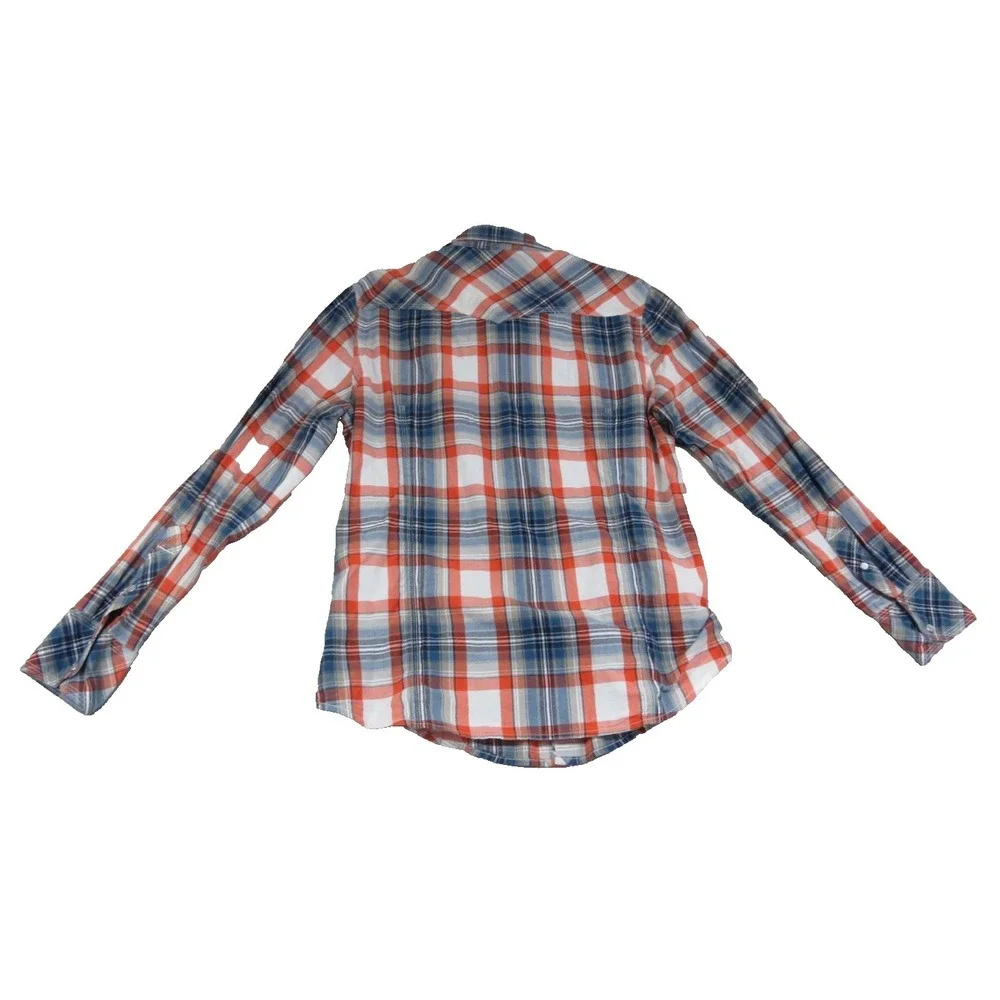 True Religion Premium Western Plaid Pearl Snap Shirt Men XL Red Blue Flap Pocket